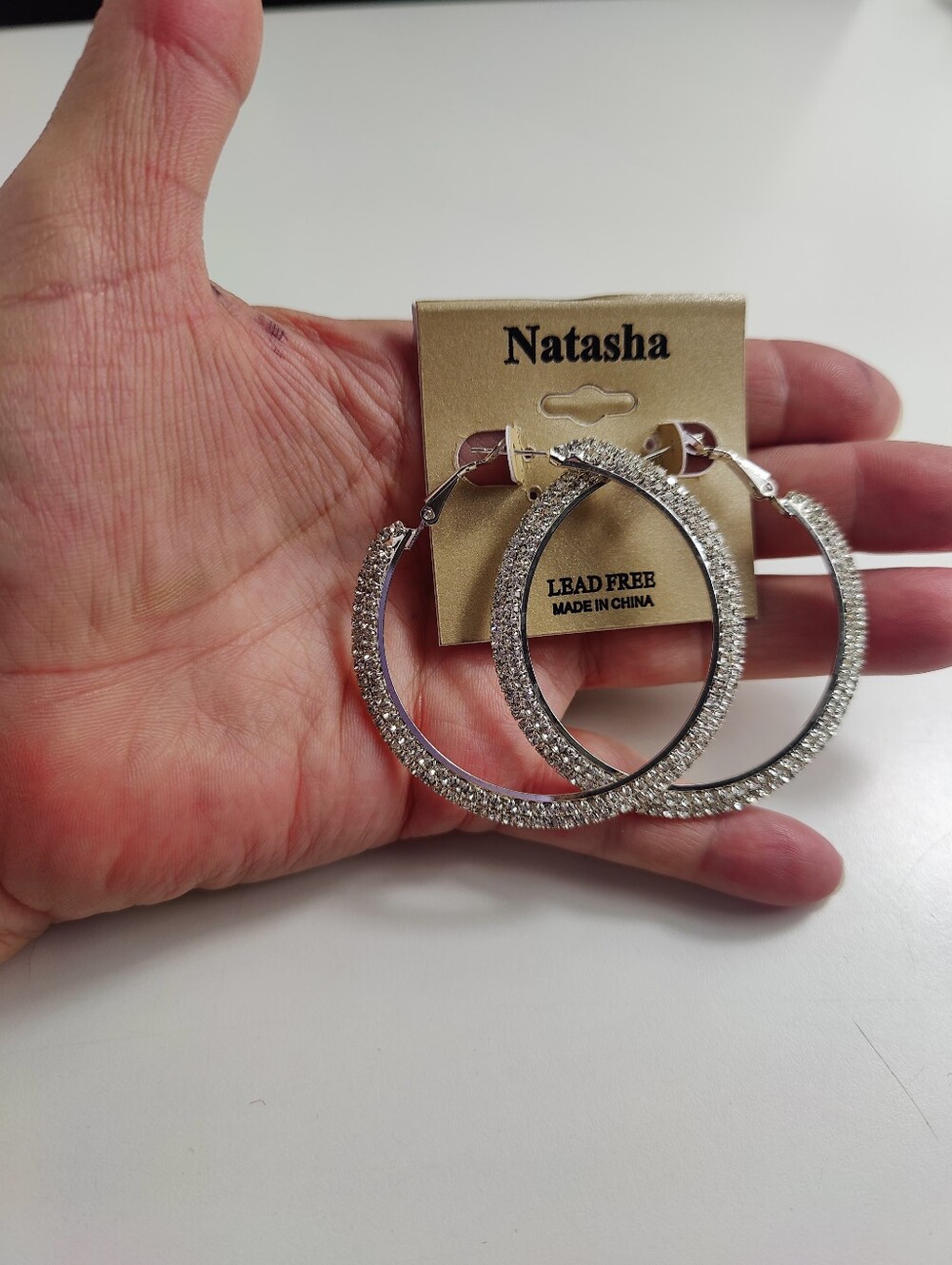 Natasha NWT 3 Pair Earrings Bundle CZ Bow Starburst Rhinestone Hoop - Picture 13 of 15